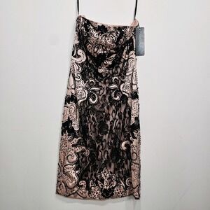 Sue‎ Wong Womens Beaded Gown Coctail Dress Sz 4 Pink / Black Beautiful Strapless
